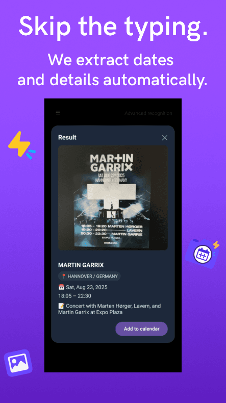 Snap2Cal — résultat et ajout au calendrier